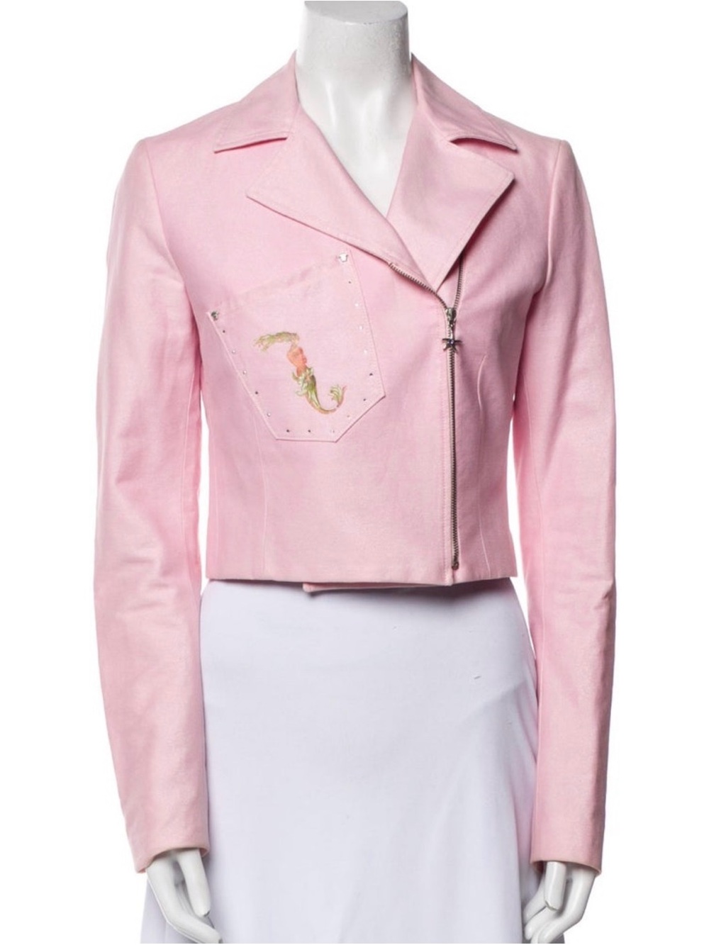 Versace couture jeans Pink Cropped Zip-Front Women's Jacket small